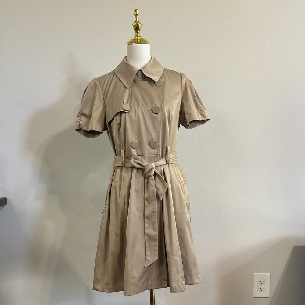 INC International Concepts Beige Trench Coat Dress Belted Short Sleeve